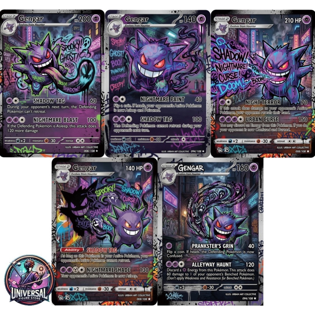 Pokemon Custom Card Gengar Holo Set Urban Art Style Carte Collezionismo - NEW
