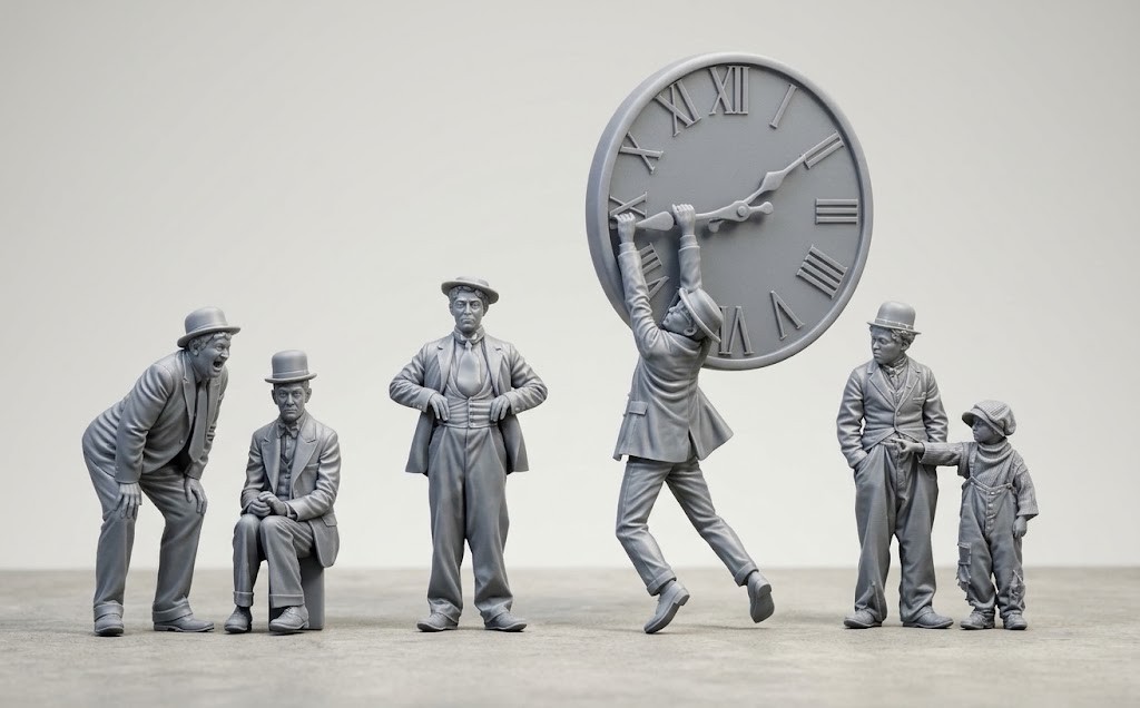 Silent Film Figures 3D Printed Grey Unpainted Classic Cinema Scale Models