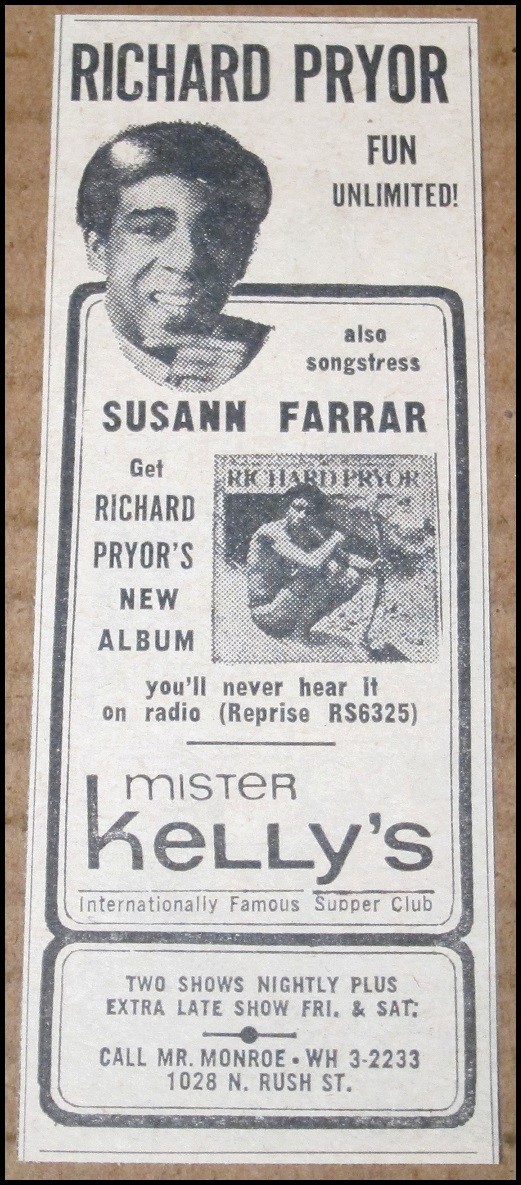 Pubblicità stampa Richard Pryor 1969 Chicago ritaglio giornale album Debu di Mister Kelly