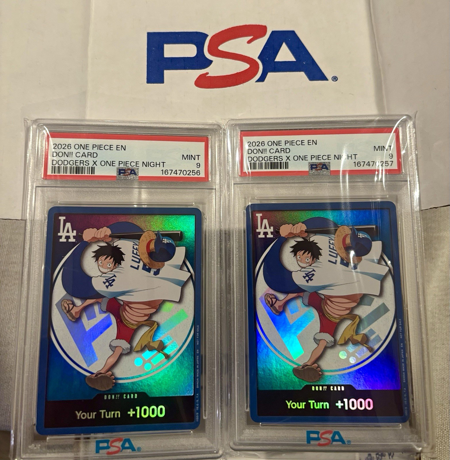 2026 DON!! Dodgers x One Piece Night PSA 9 One Piece gioco di carte lotto 2
