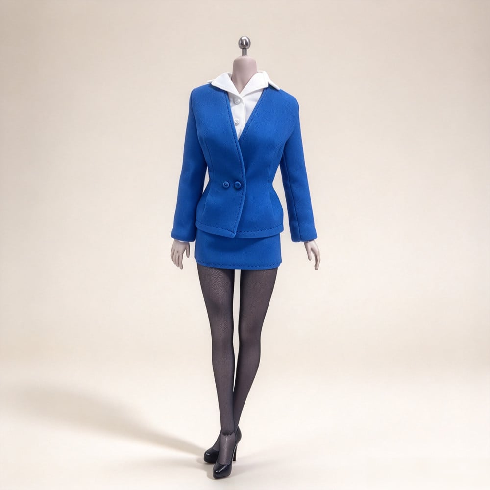 Modellino uniforme assistente di volo blu femminile scala 1/6 adatto 12'' action figure