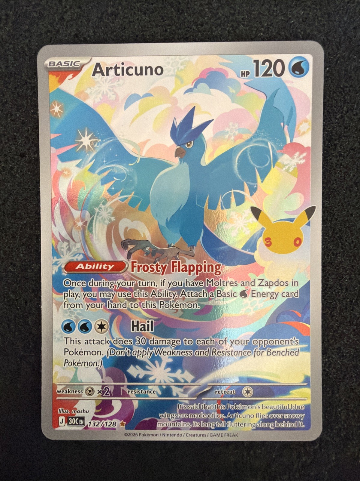 Articuno 132/128 Pokemon 30° Celebrazione - Illustrazione Rara Holo - TCG Near Mint