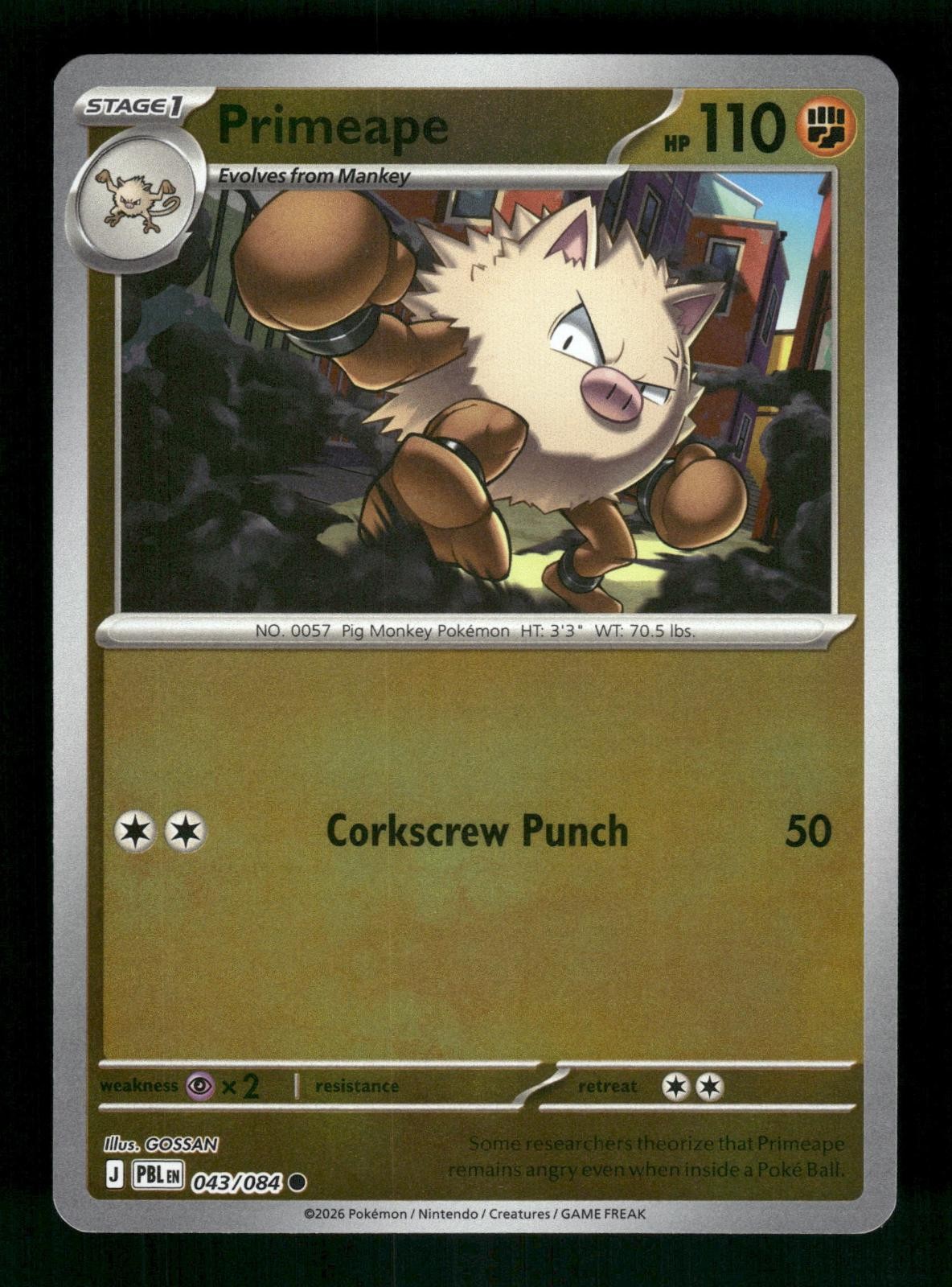 Reverse Holo - Primeape - 043/084 - Near Mint - Pitch Black