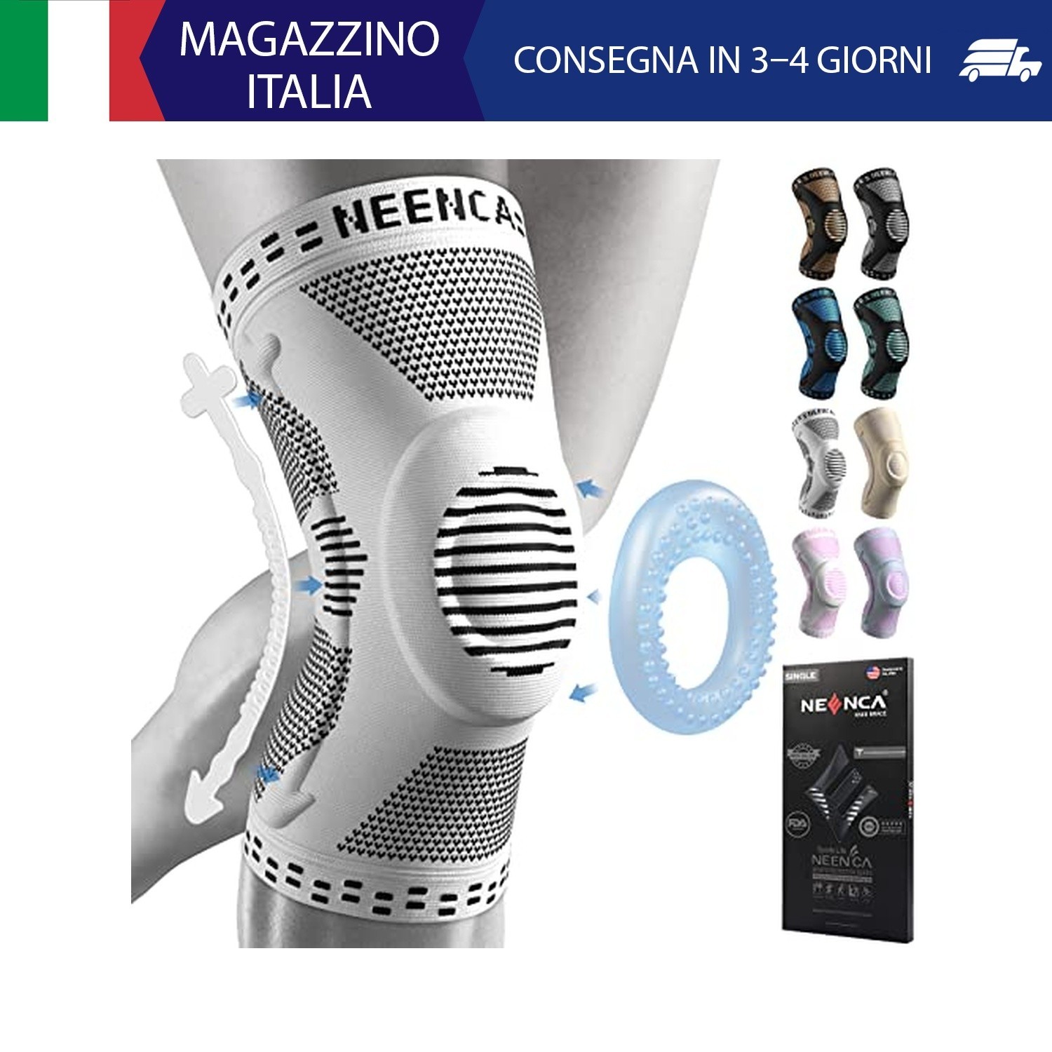NEENCA Tutore Ginocchio,Tutore Fascia per Compressione Ginocchio Cuscinetti per