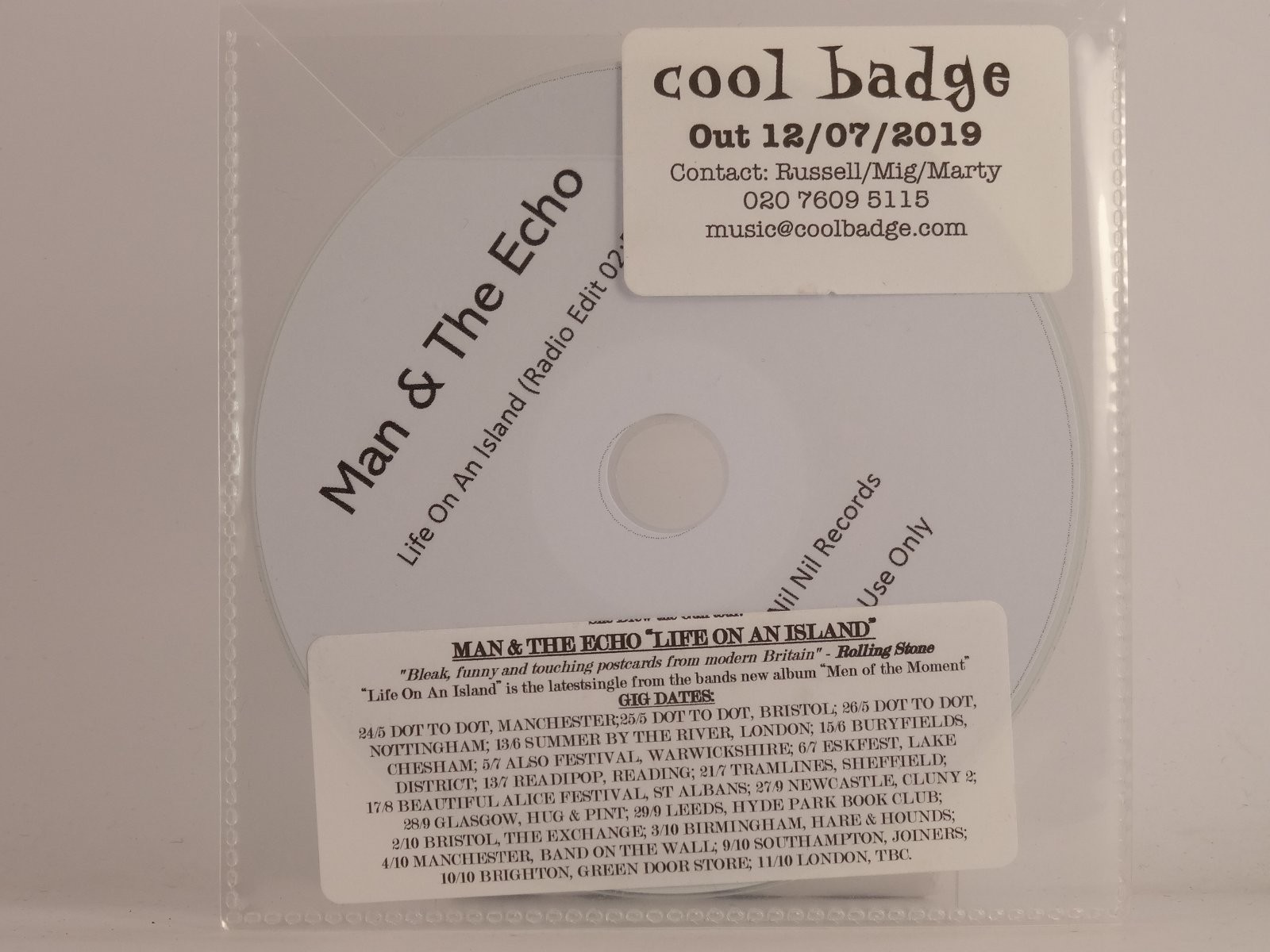 MAN AND THE ECHO LIFE ON AN ISLAND (F33) 1 Track Promo CD Single plus Plastic Sl