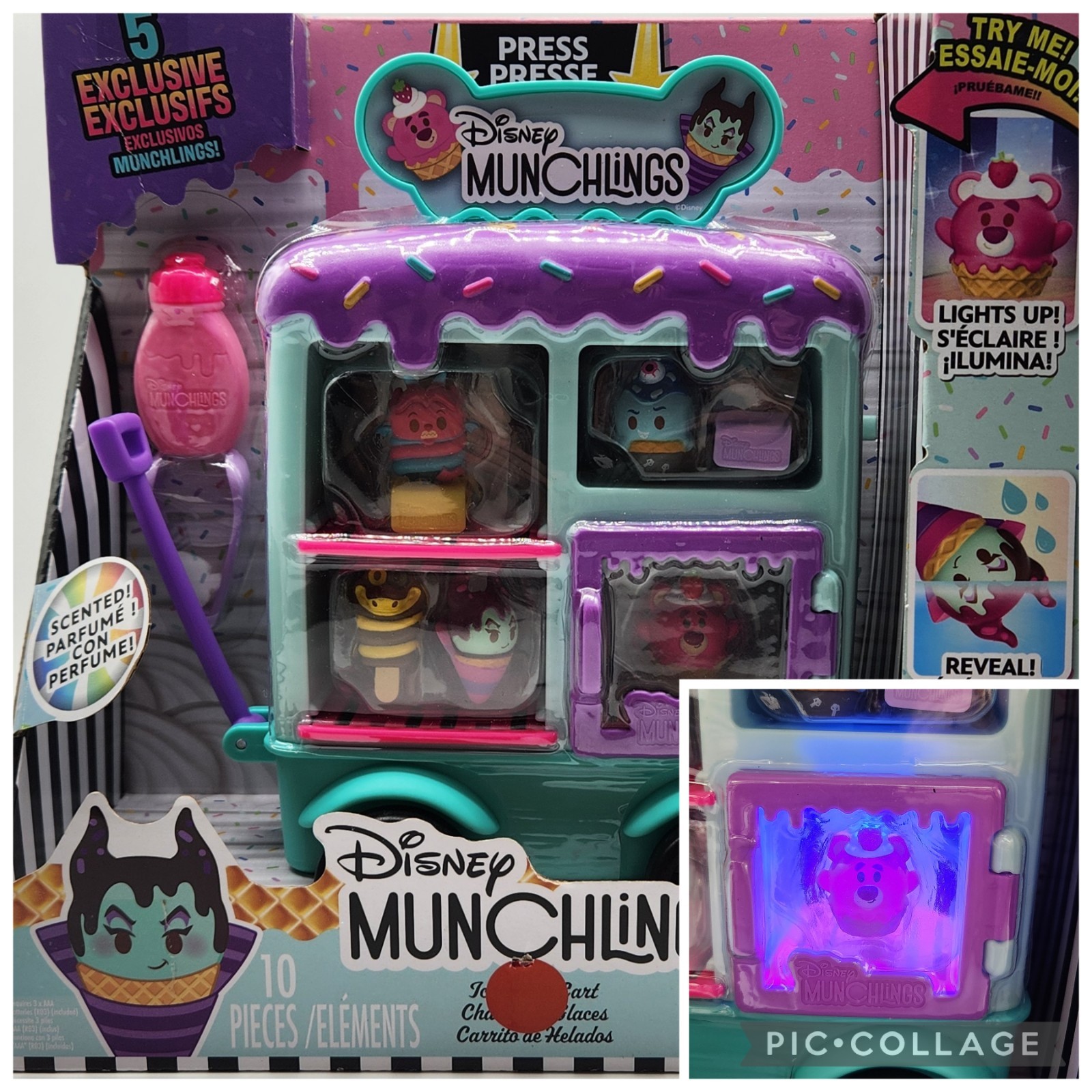 Disney Munchlings Ice Cream Cart Playset 13 pieces New In Box Lights Up!!!!!