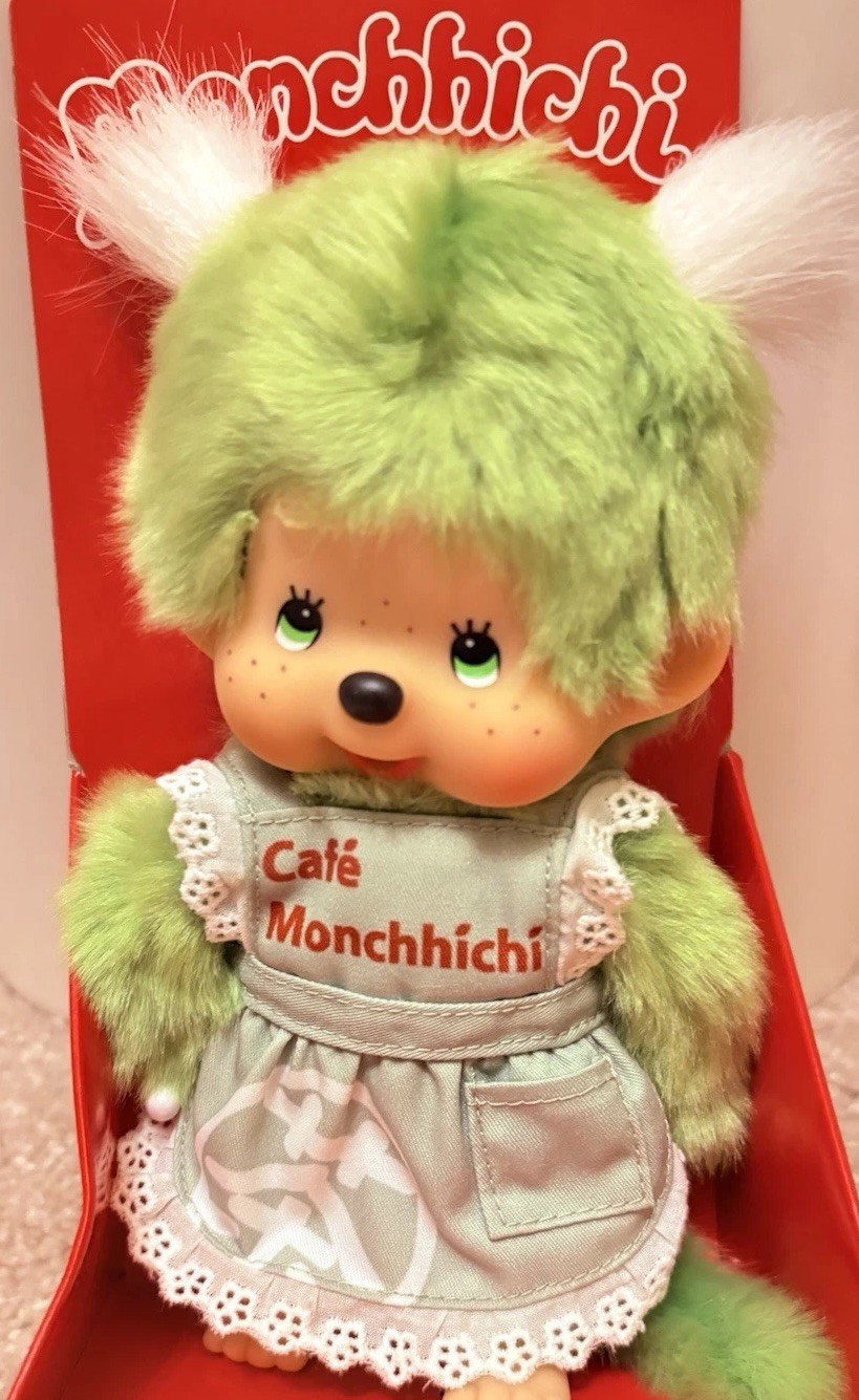 Grembiule 8" Monchhichi Green Tea Boy - in grembiule verde con occhi verdi