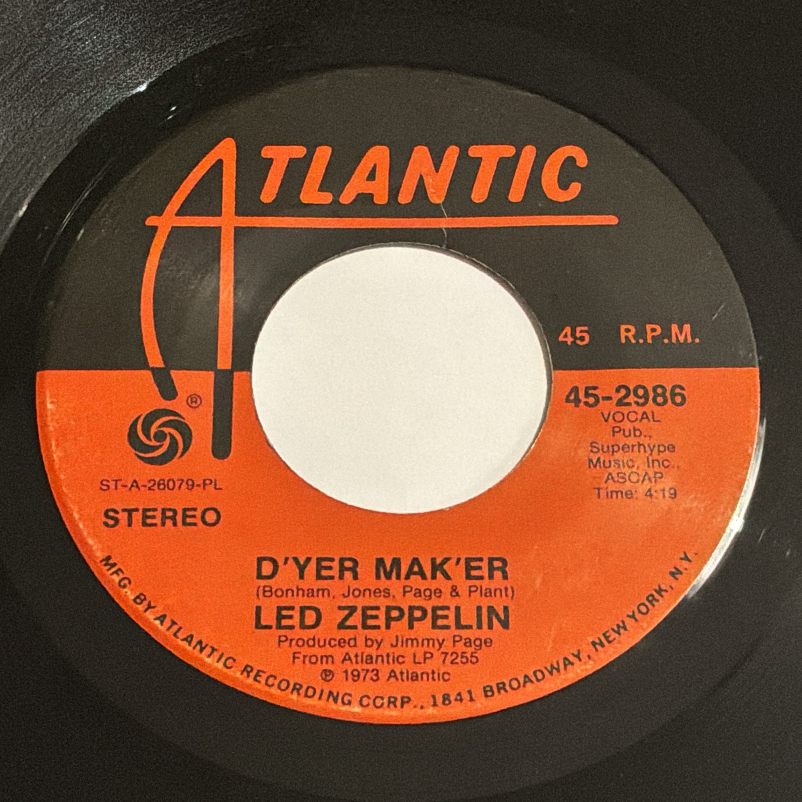 Led Zeppelin: D'yer Mak'er / The Crunge 45 - Atlantic