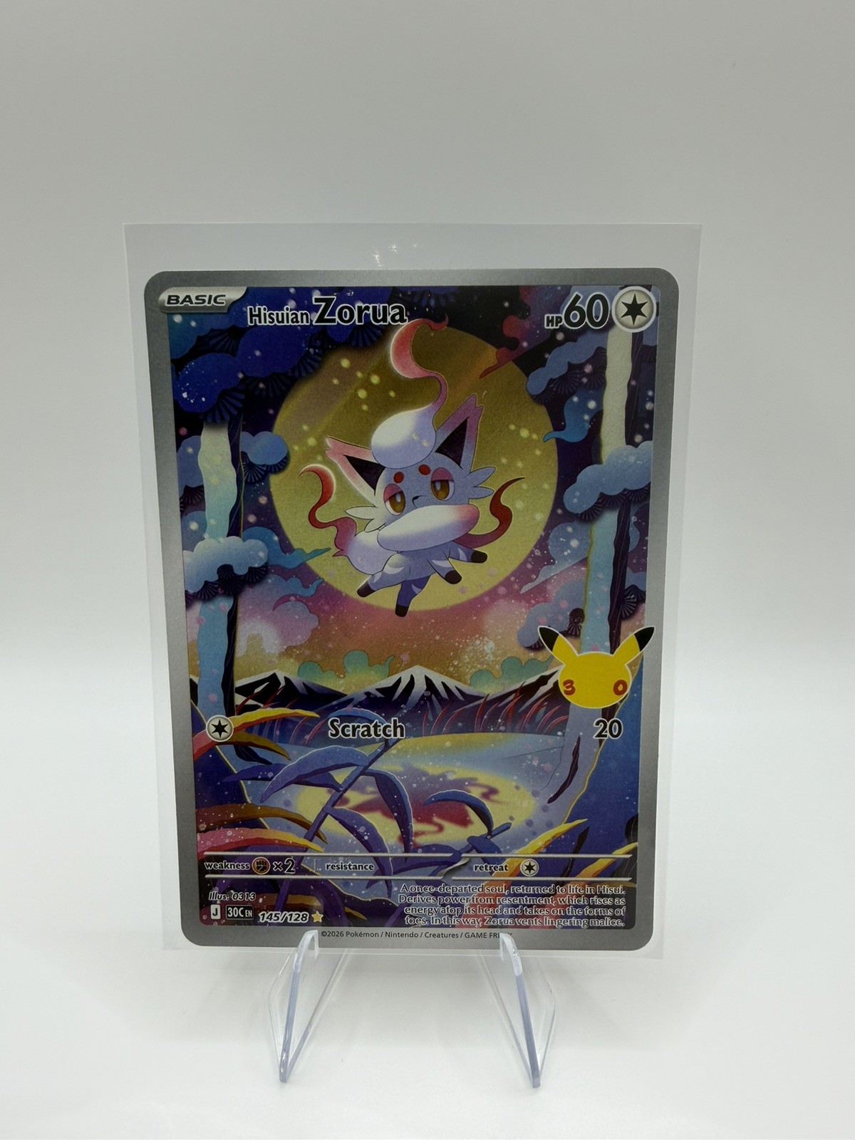 Carta Pokemon Collezione Hisuian Zorua 145/128 30° Anniversario 