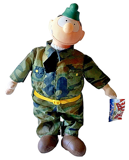 Peluche Beetle Bailey 15" esercito mimetico testa dura bambola giocattolo funziona regalo vintage 2000