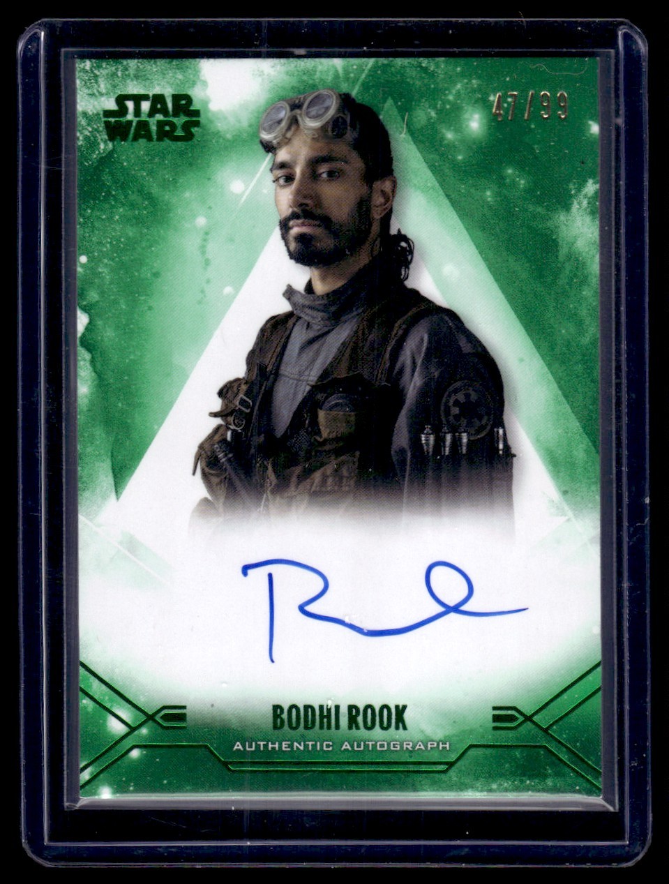 2025 Star Wars Smugglers Outpost Autograph Green Riz Ahmed/Bodhi Rook 47/99