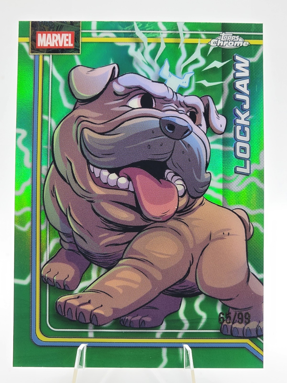 Lockjaw Storm's Green Lightning rifrattore 65/99 2026 Topps Chrome Marvel