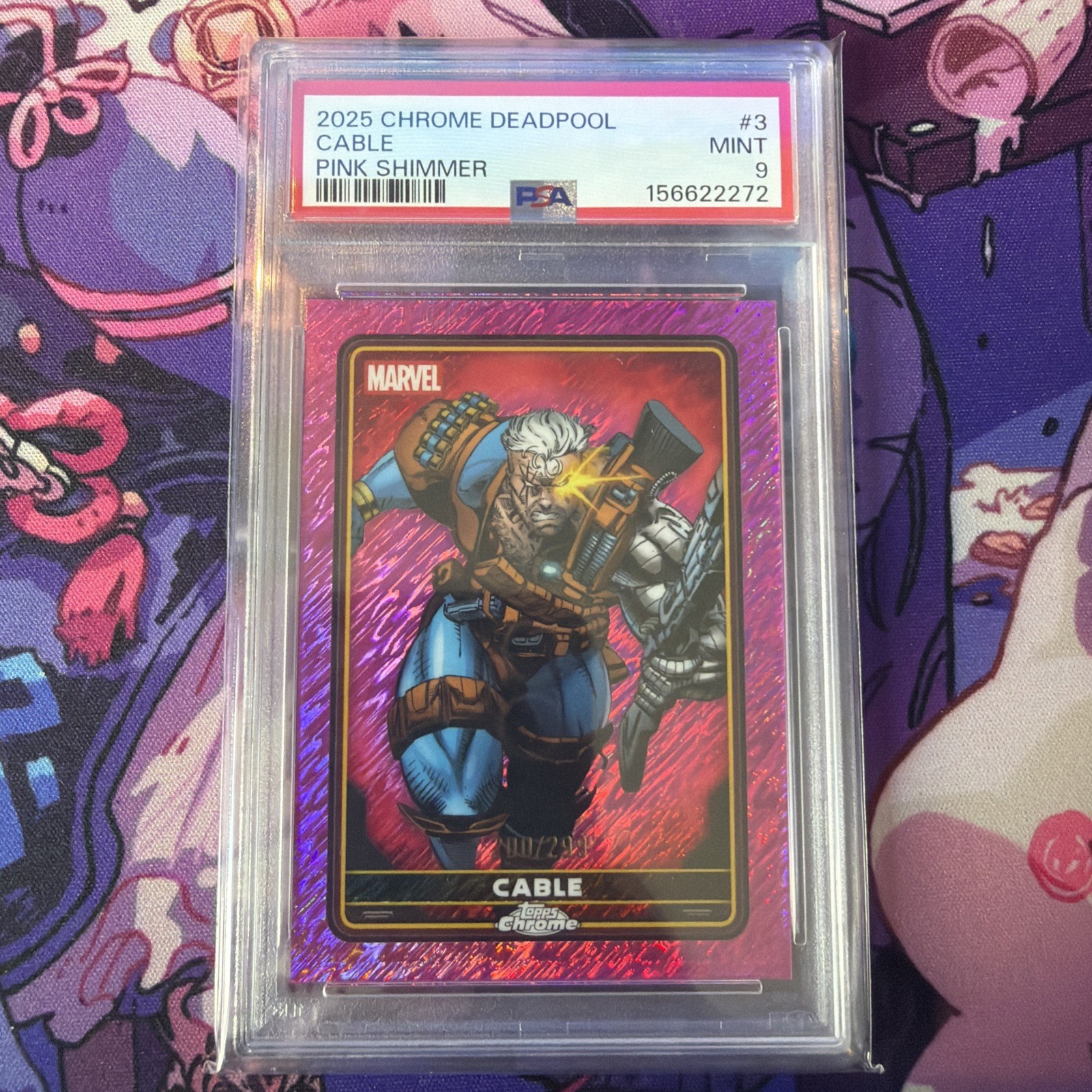 CAVO 2025 TOPPS CHROME MARVEL DEADPOOL ROSA BRILLANTE /299 #3 PSA 9 Q4434