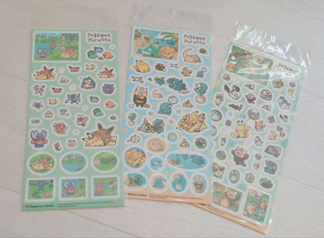 Pokemon Center Pokemon Yurutto PET Stickers Set di 3 tipi usati