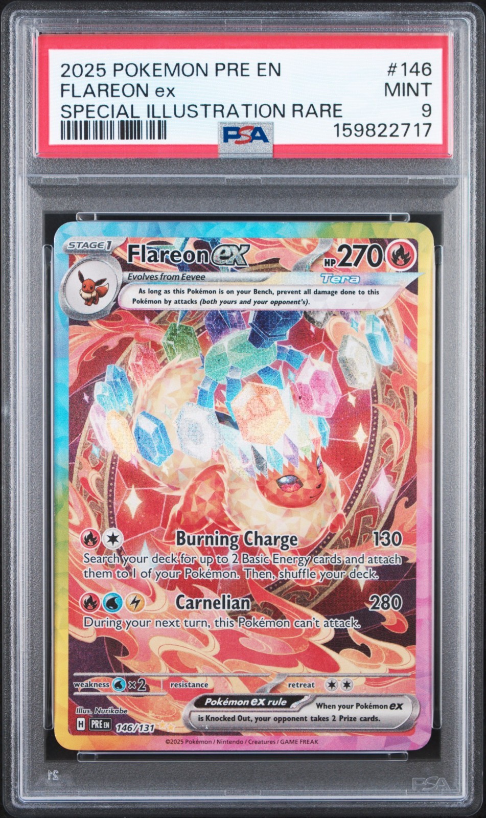 FLAREON EX PSA 9 2025 POKEMON EVOLUZIONI PRISMATICHE #146/131 SIR RARO 6510