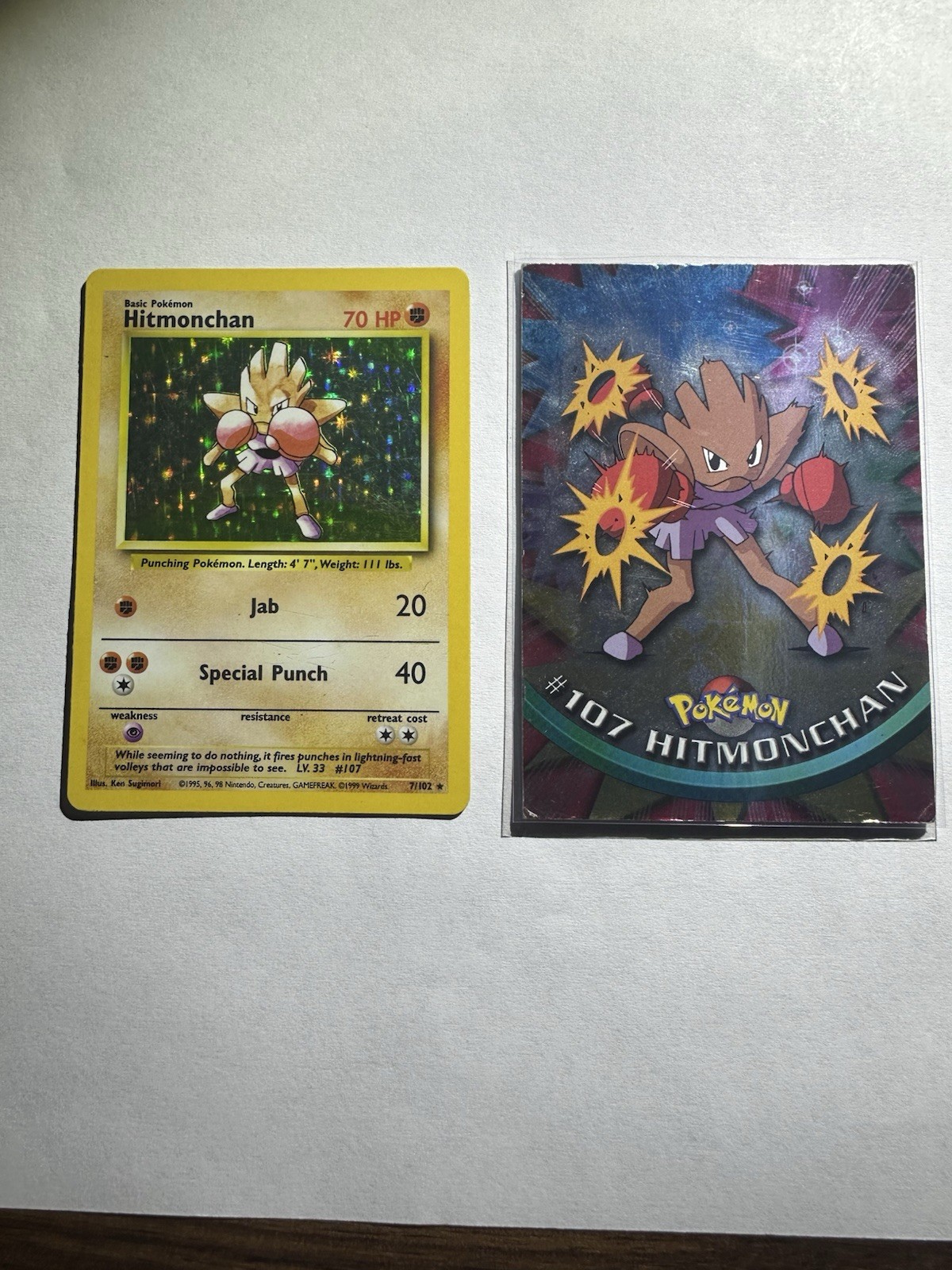 Lotto 2 carte Hitmonchan: Topps Chrome TV Animation #107 + set base 7/102 Holo MP