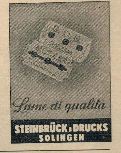 PUBBLICITA' VINTAGE  DEL 1944 : LAME DI QUALITA' STEINBRUCK E DRUCKS SOLINGEN