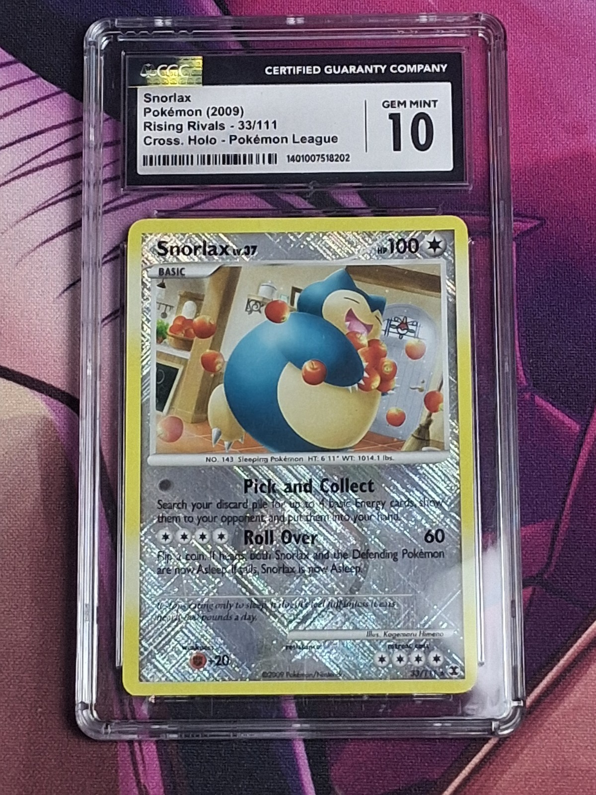 Pokemon Snorlax 33/111 Rising Rivals 2009 Lega Pokémon Crosshatch Holo CGC 10