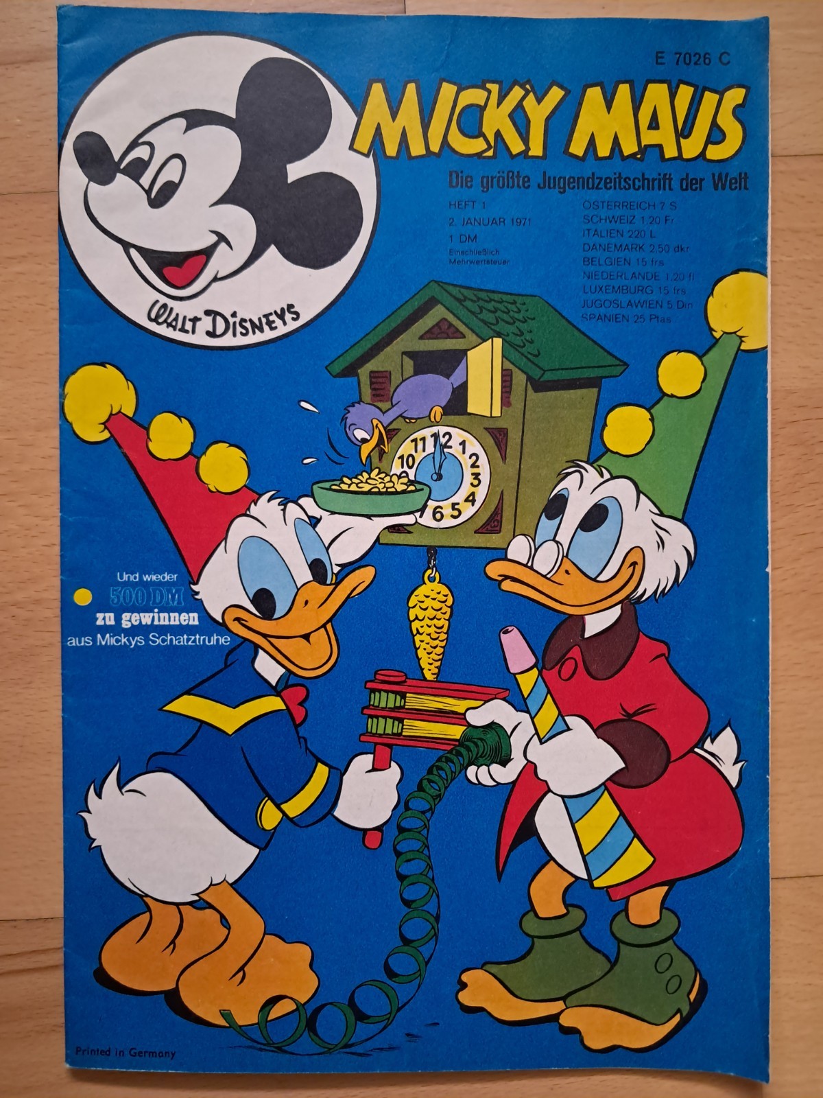 Topolino n.1 del 2.1.1971 con pagine pieghevoli, angolo da collezione, album calcio - OTTIMO