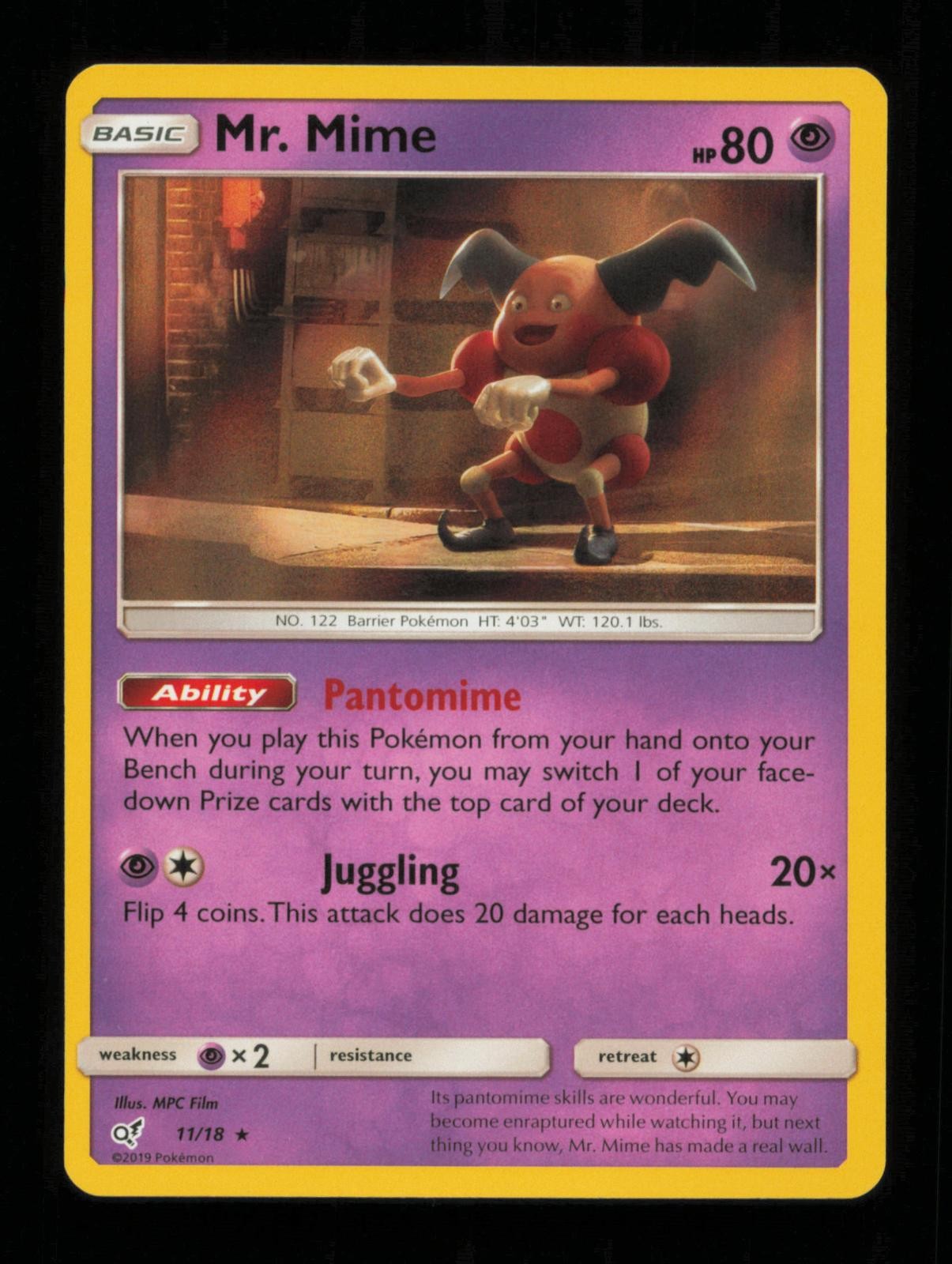Mr. Mimo 11/18 Raro Detective Pikachu Pokemon Holo leggermente giocato