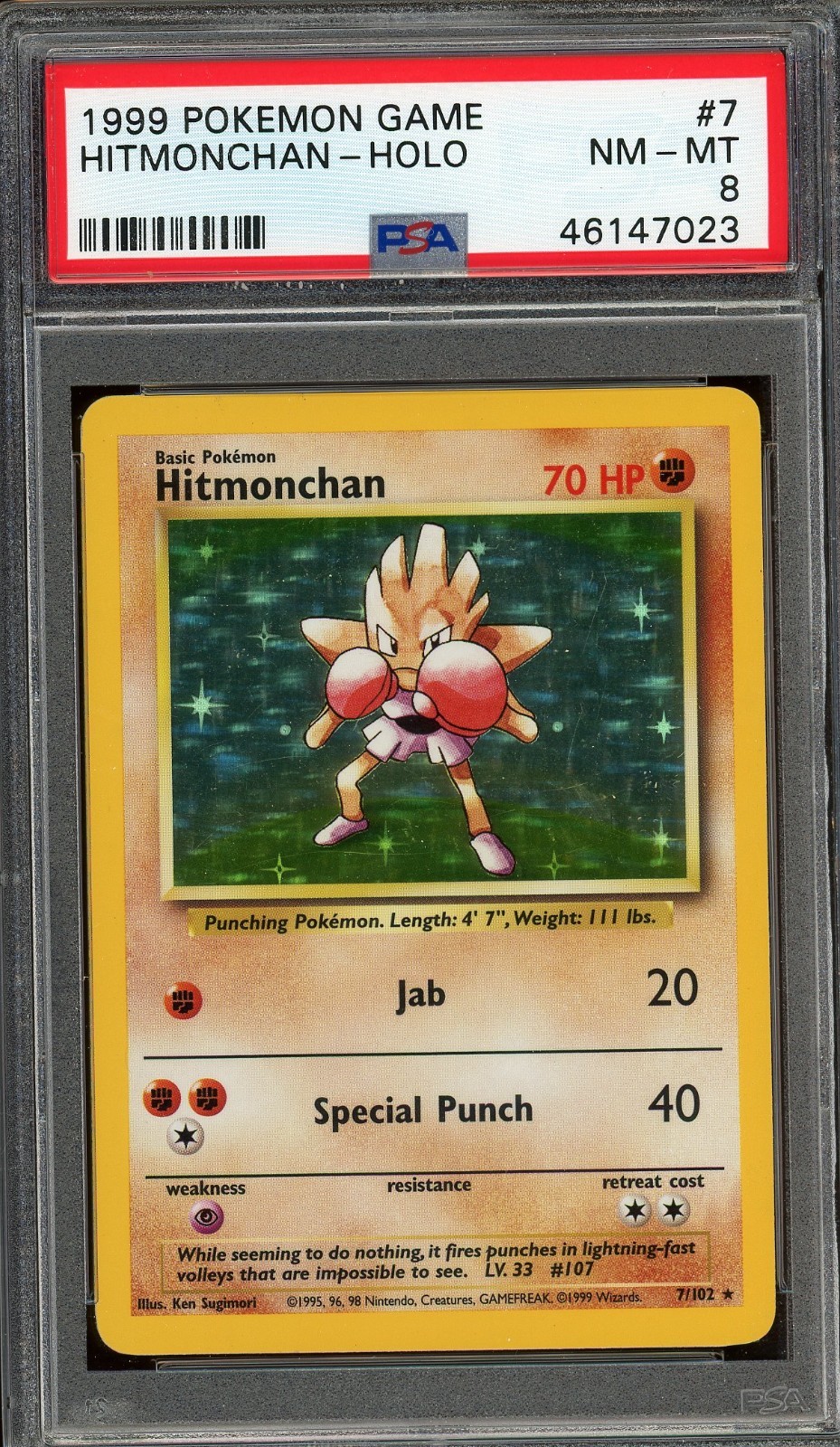 Pokemon 1999 - Hitmonchan Holo PSA 8