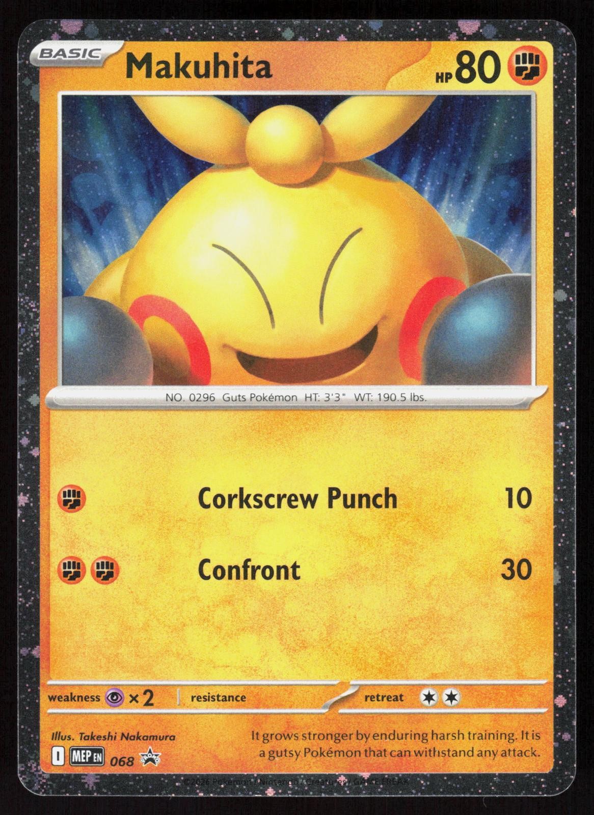 ME: Mega Evolution Promo Makuhita (Cosmos Holo) 068 Promo Pokemon quasi nuovo/m