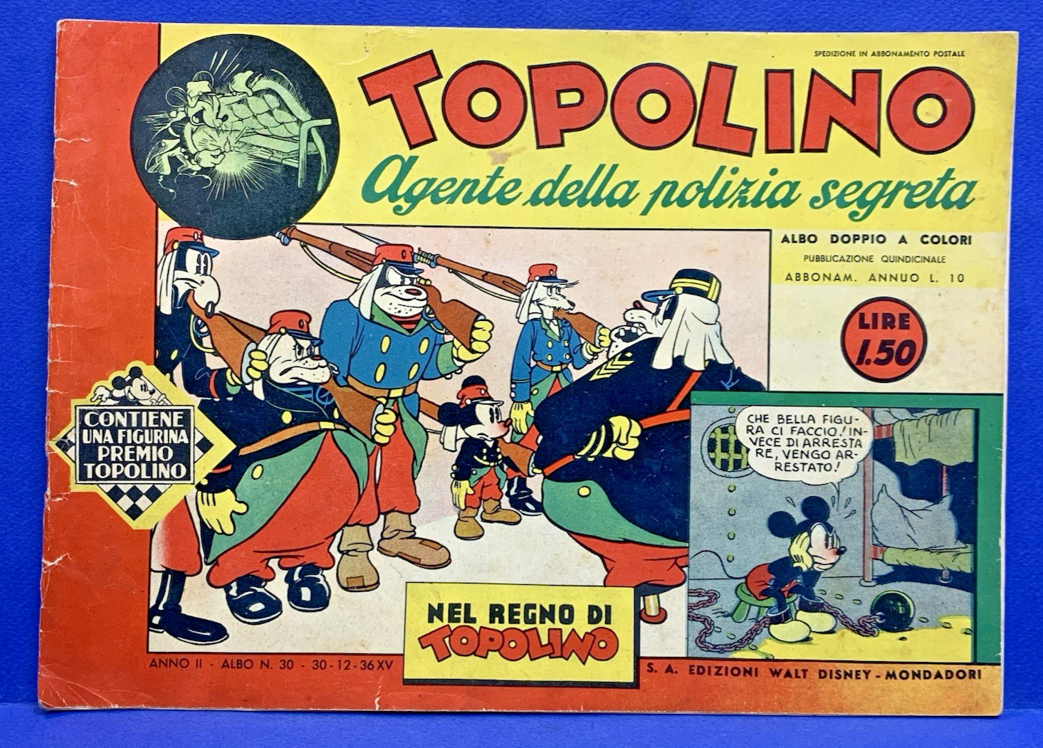 TOPOLINO AGENTE POLIZIA SEGRETA Nel Regno di Topolino 30 DISNEY 1936 originale !