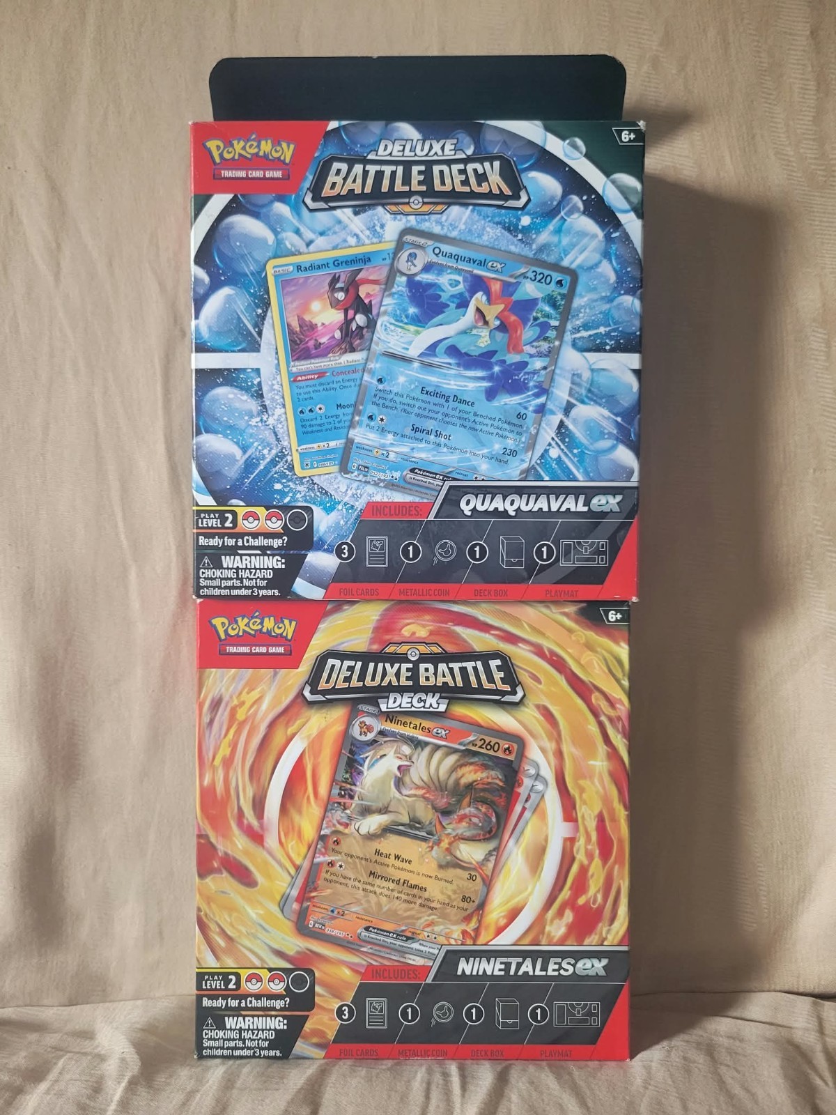 TWO Pokémon Deluxe Battle Decks Quaquaval ex w/ Shiny Greninja & Ninetales ex
