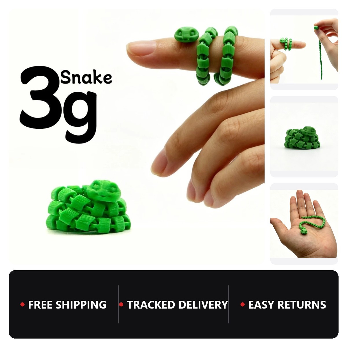 3D Printed Articulated Snake Toy Rotatable Flexible Desk Decor