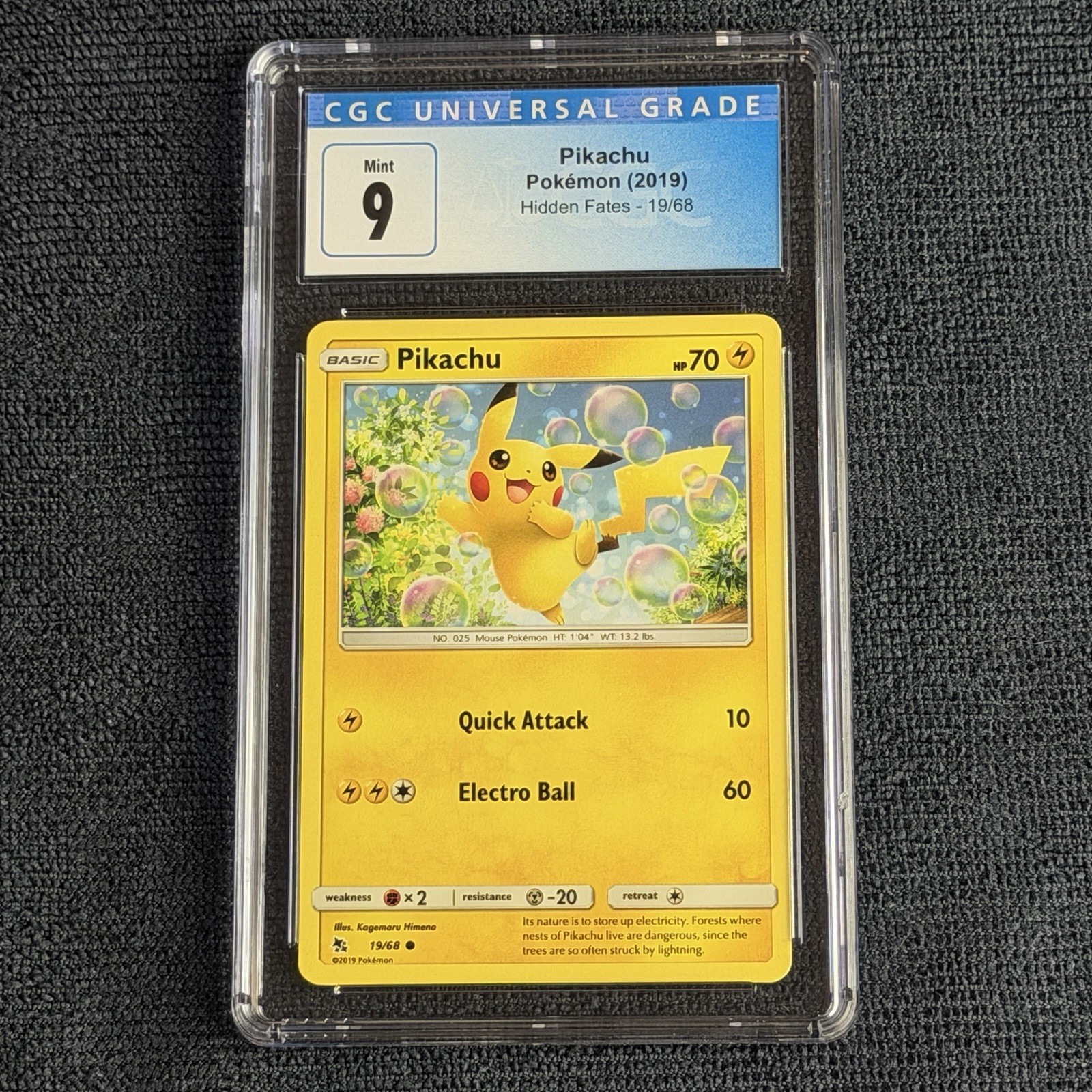 Pokemon Pikachu 19/68 CGC 9 Mint Blue Label Hidden Fates 2019 TCG Basic