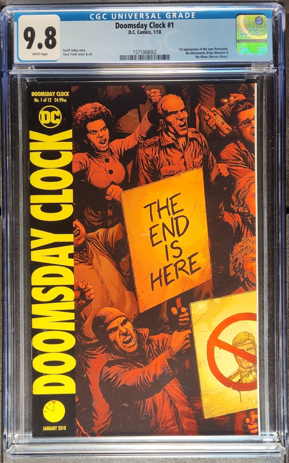 Doomsday Clock 1 CGC 9,8 pagine bianche 1° nuovo Rorschach Gary Frank DC Comic 2018