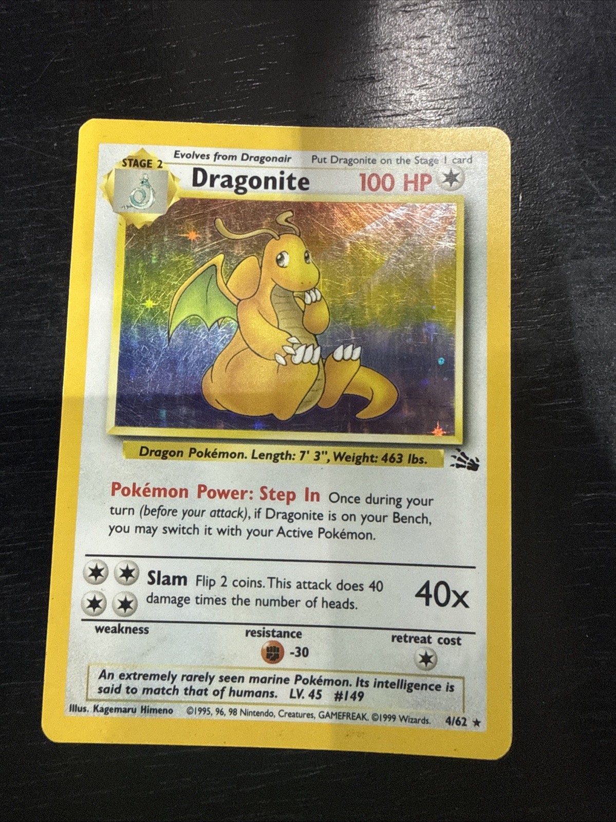 Dragonite 4/62 Holo Rare Unlimited Fossil (FO) Pokemon English Vintage 1999