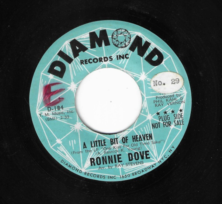 Pop 45 ~ RONNIE DOVE ~ A Little Bit of Heaven DIAMOND PROMO 7" 1965