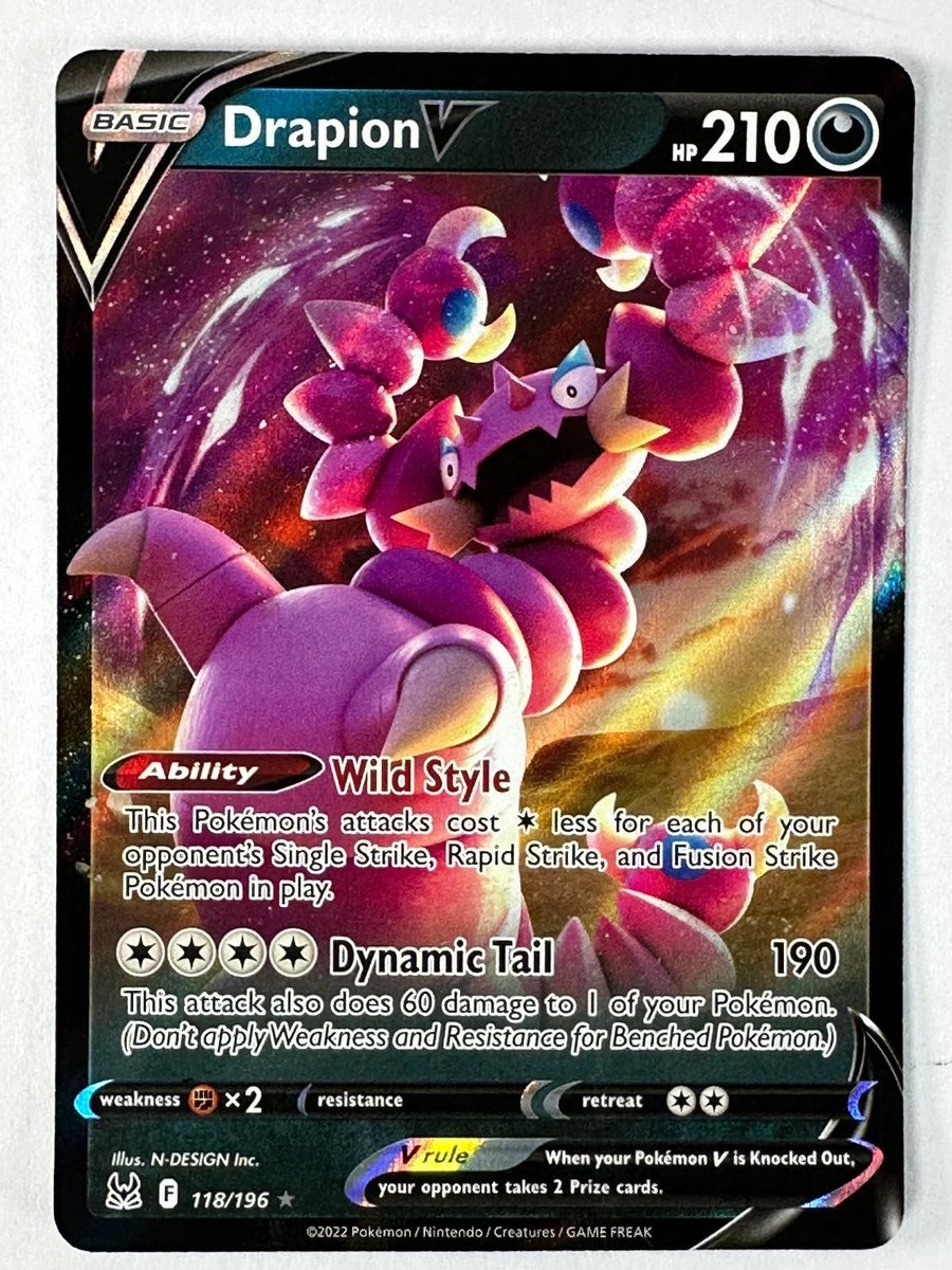 Drapion V 118/196 Holo Ultra Rara Confezione Premio Serie Carte Pokemon Near Mint