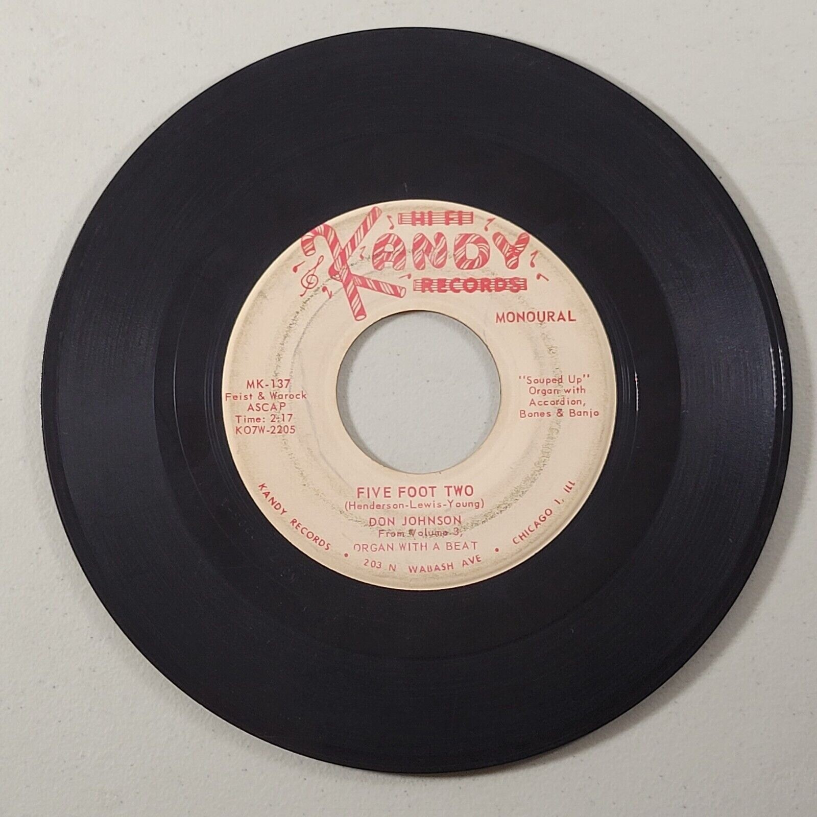 Don Johnson Five Foot Two / Sweet Georgia Brown 45 RPM Vinyl 1959 Kandy MK137