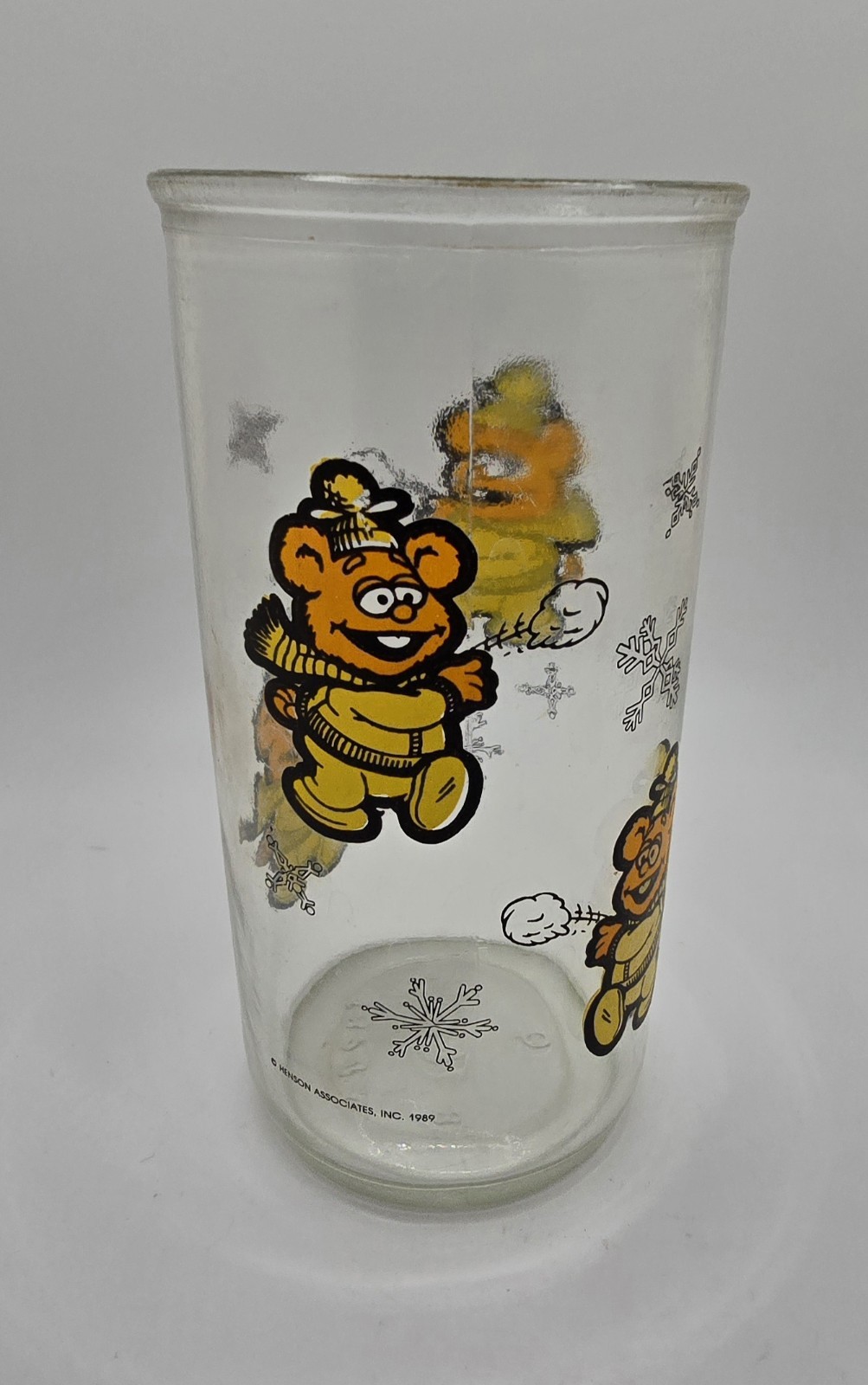 Muppet Babies Fozzie Bear tazza vetro vintage 1989 Henson Assoc da collezione ottime condizioni