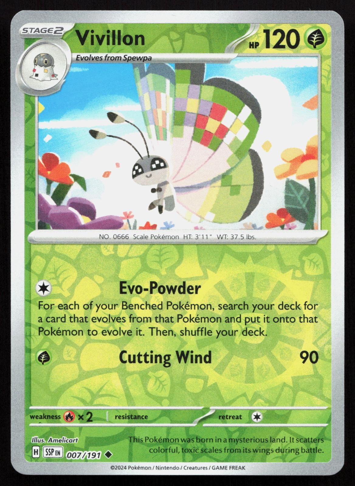 Vivillon 007/191 Uncommon Surging Sparks Pokemon Reverse Holo Near Mint