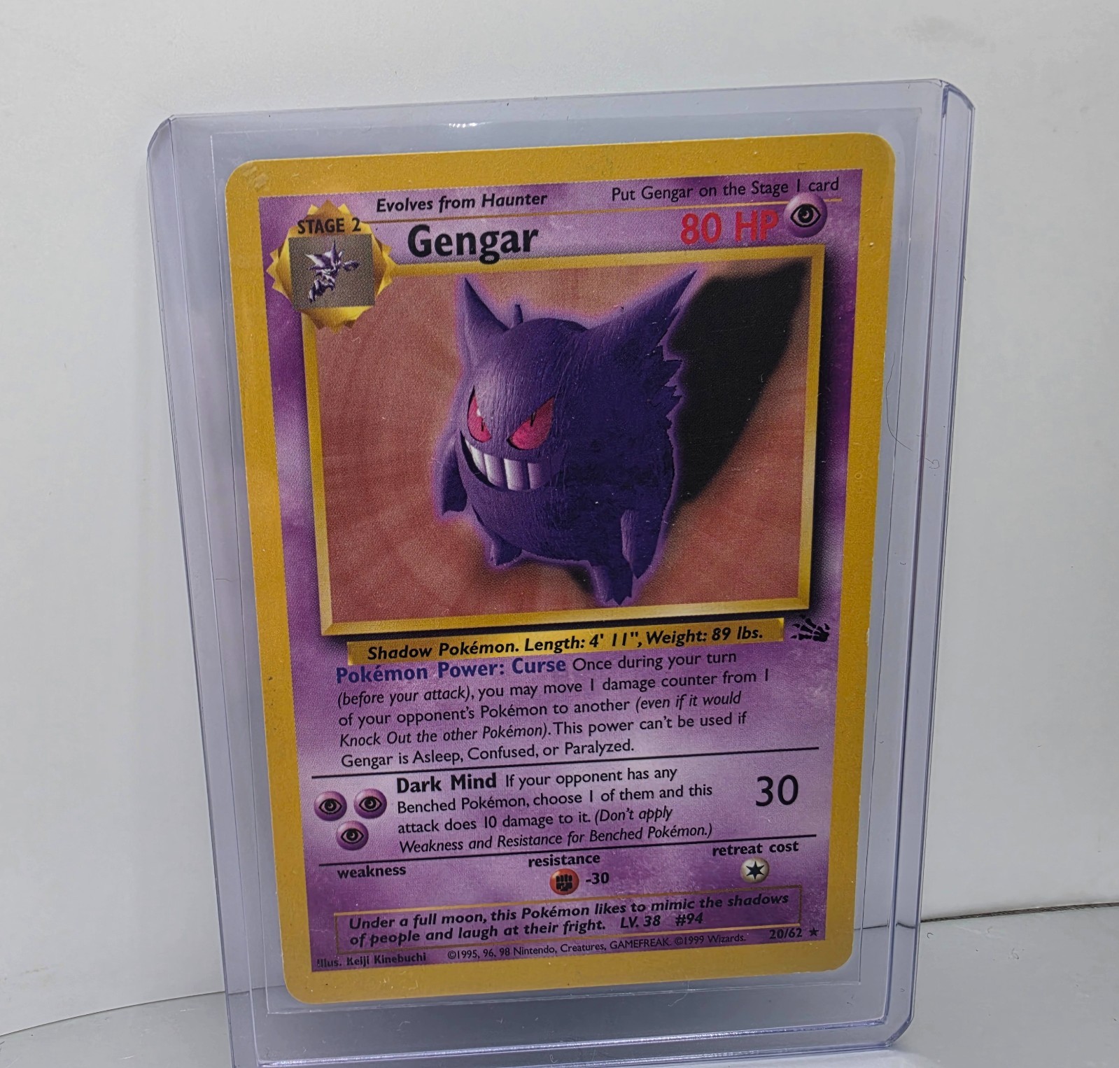 Pokemon Gengar 20/62 Fossil Non Holo Rara Illimitata WOTC Vintage TCG Card NM