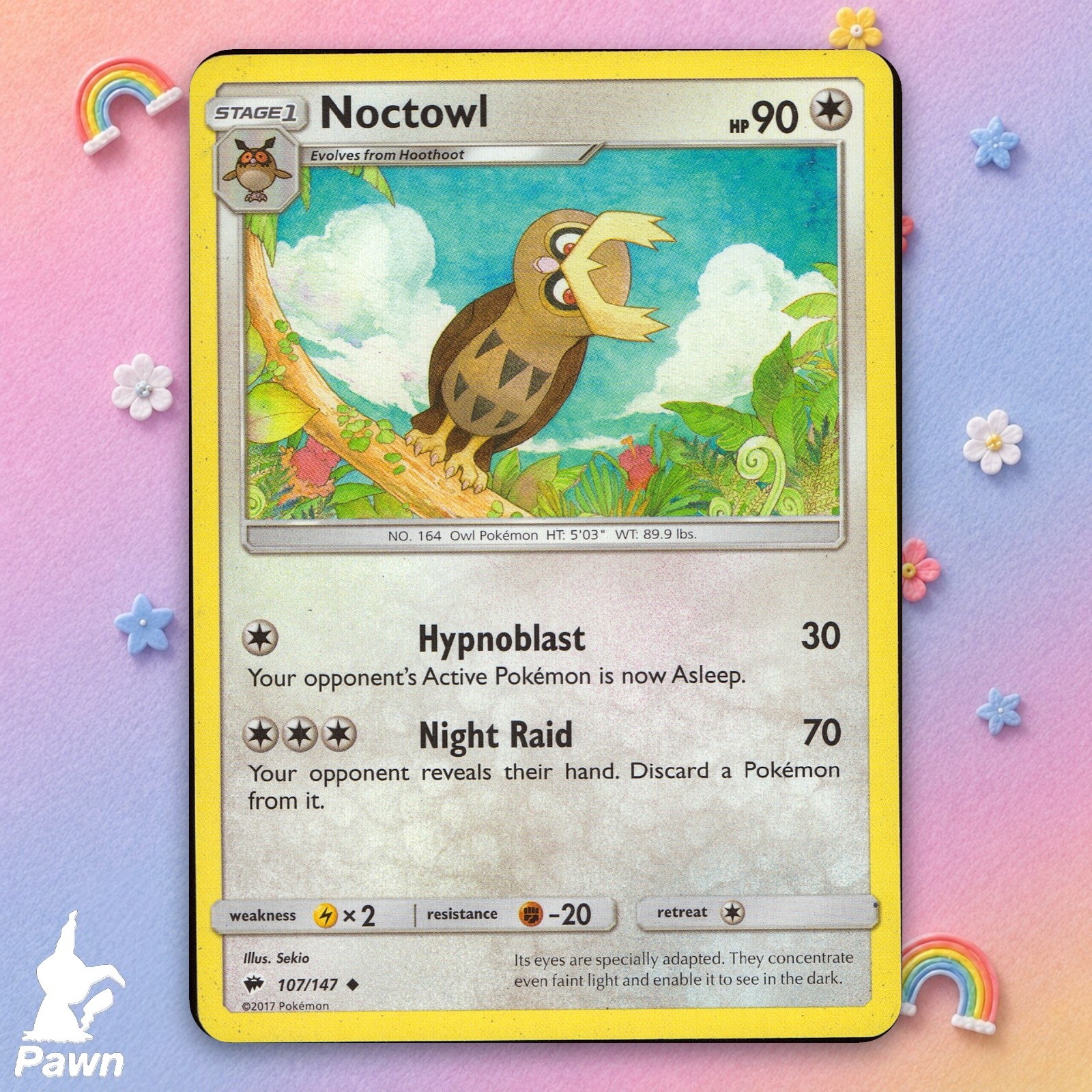 Noctowl 107/147 Burning Shadows Uncommon Pokemon TCG Card Ungraded NM Art Sekio