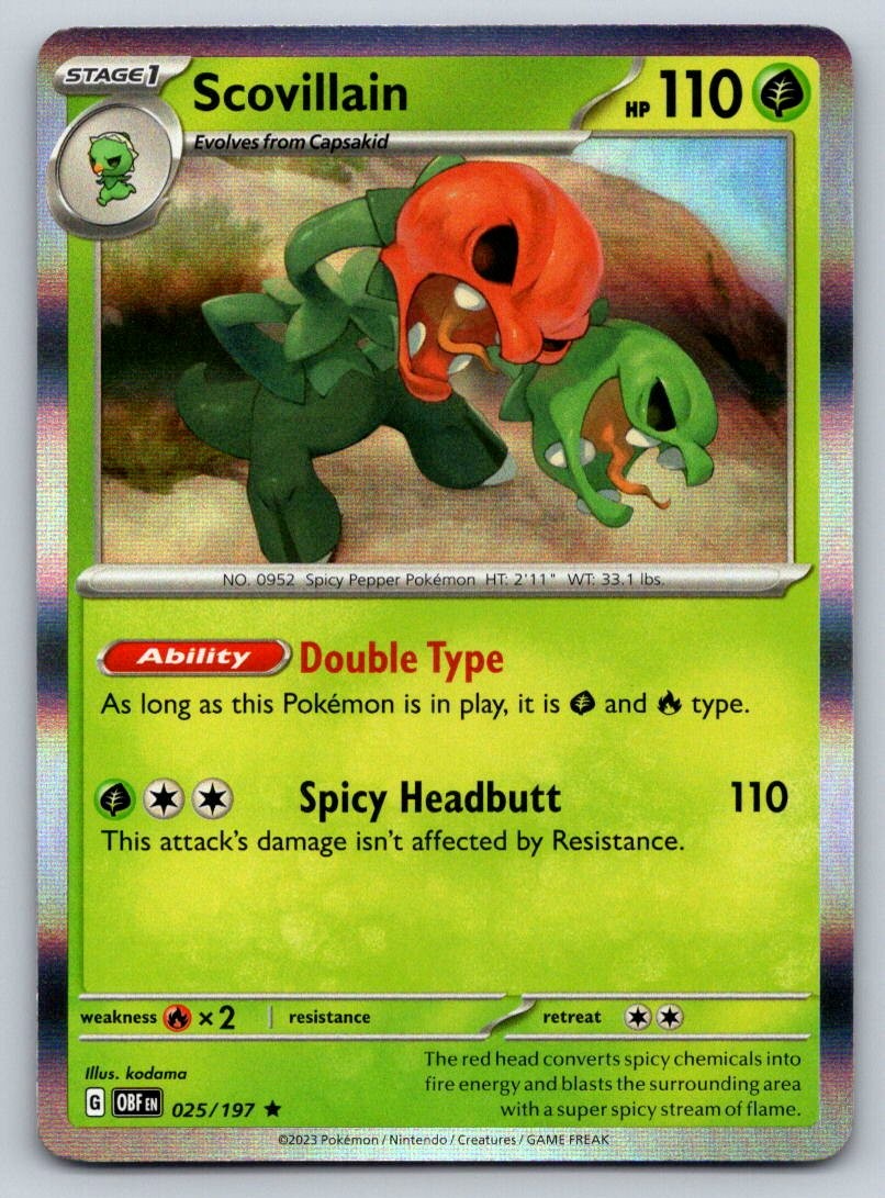 Scovillain 025/197 Raro Pokemon Fiamme Ossidiana Holo Quasi Nuovo