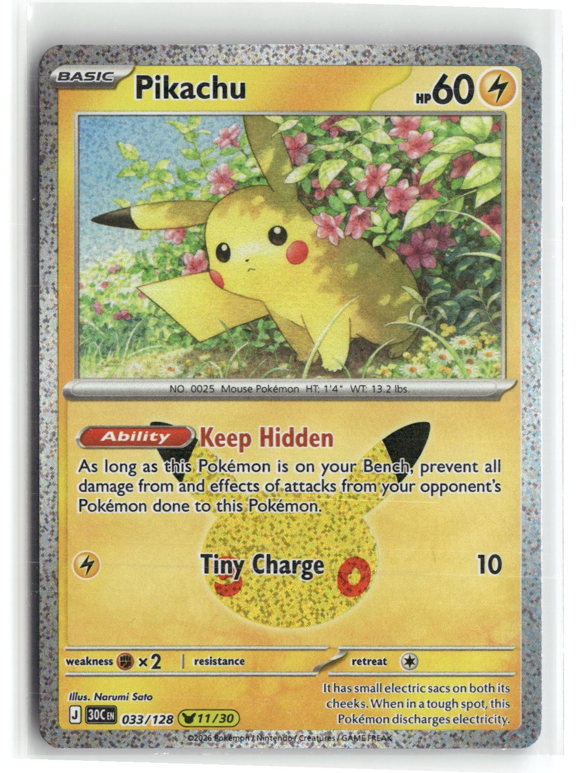 Pikachu Holo Pikachu Rare ME: 30th Celebration 033/128 Pokemon Near Mint