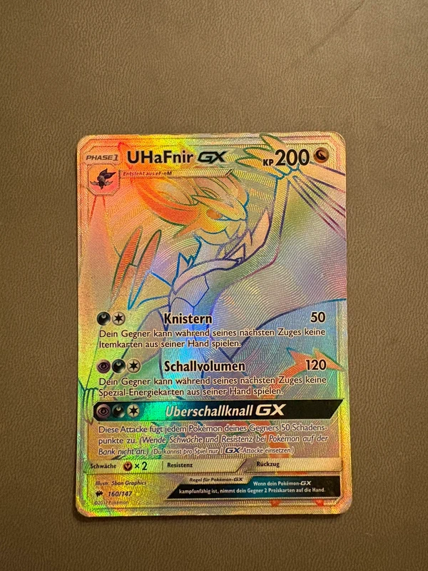 Pokémon Karte UHaFnir GX Rainbow Secret Rare 160/147 Deutsch Nacht in Flammen