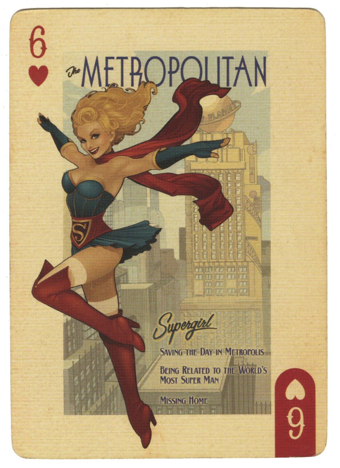 Six of Hearts, DC Bombshells, Supergirl, Single Swap Playing Card - Excellent