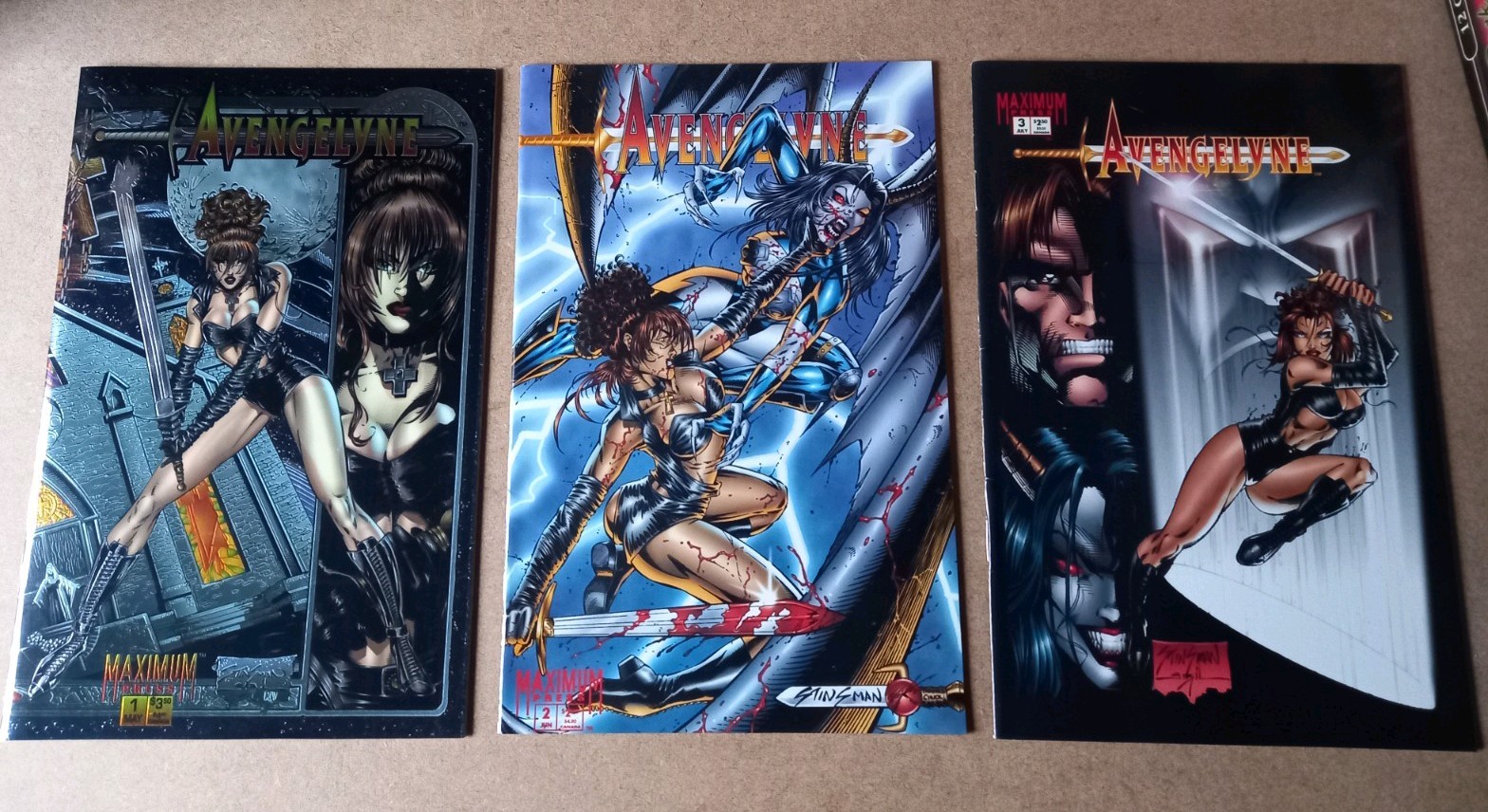 Avengelyne #1, 2 & 3 (1995) Chromium Foil Cover W/ Poster 1st App Of Avengelyne 