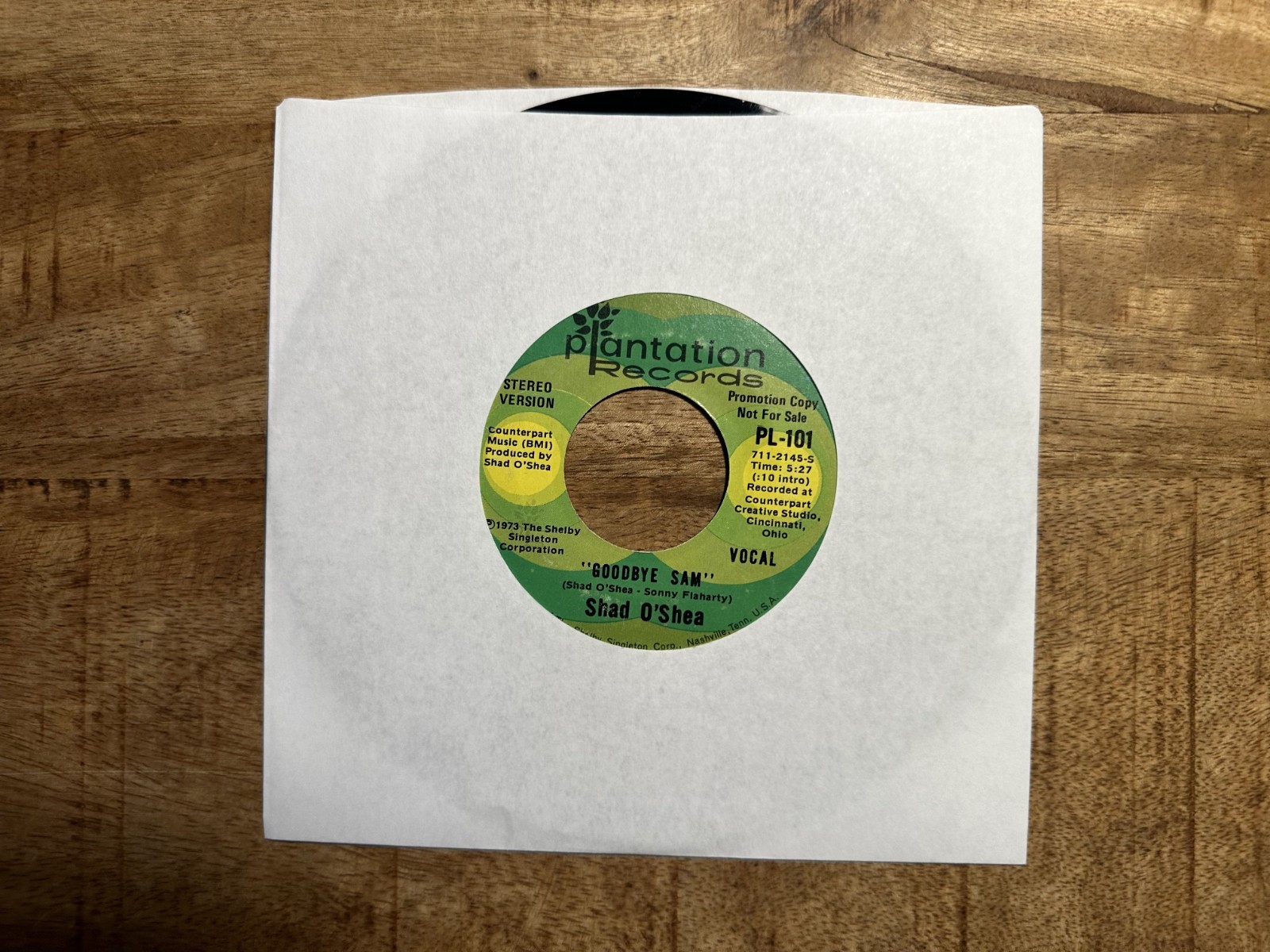 Shad O'Shea - GOODBYE SAM [STEREO & MONO] Plantation (PL-101) Vinyl 45 EX/EX