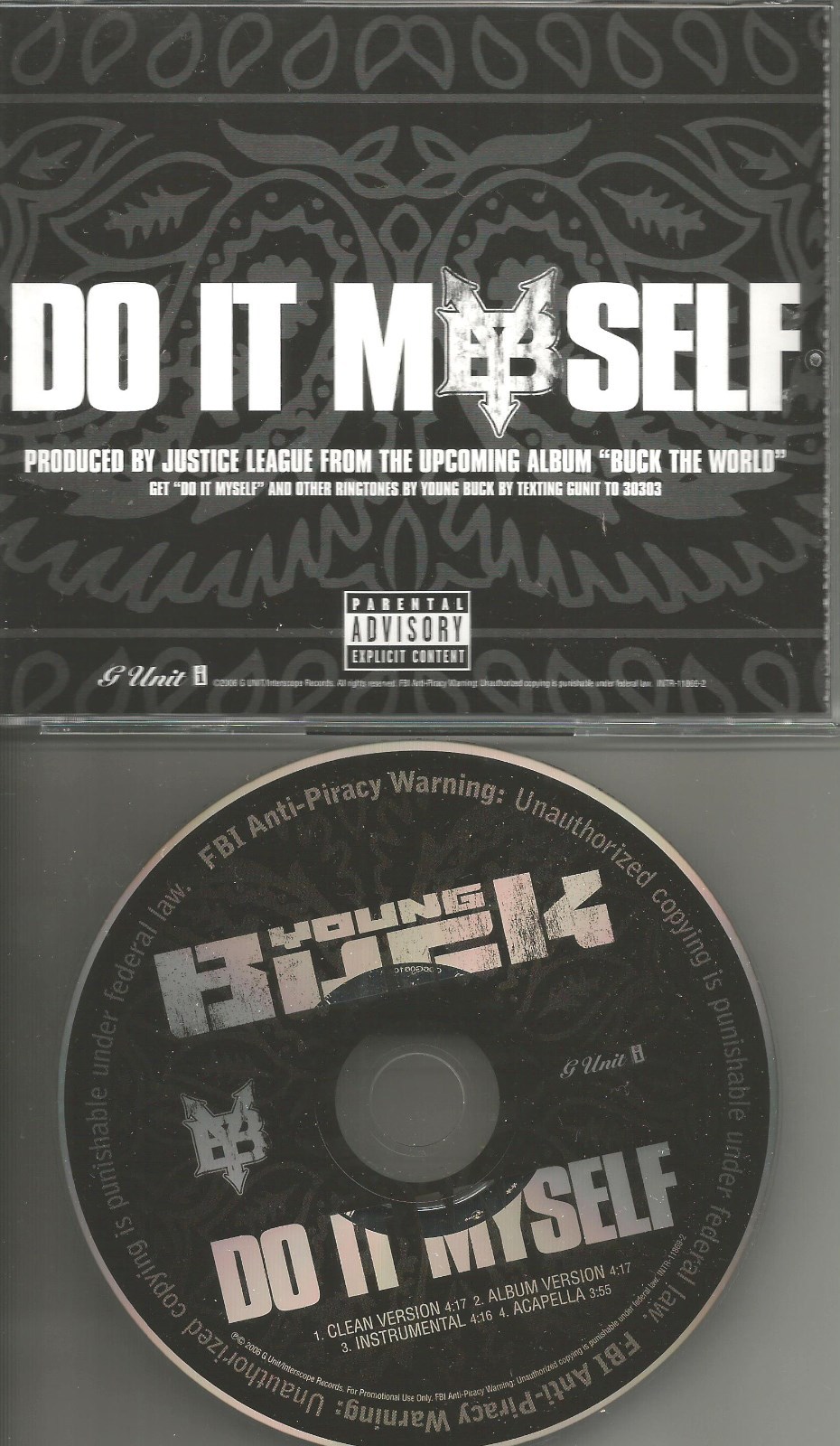G Unit YOUNG BUCK Do It Myself INSTRUMENTAL & CLEAN & ACAPELA PROMO DJ CD Single