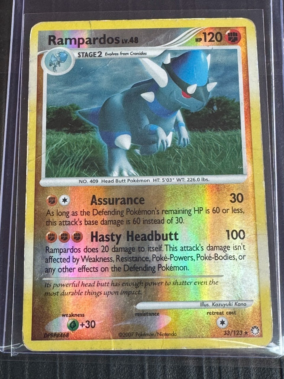 Pokemon Rampardos 33/123 Mysterious Treasures Reverse Holo 2007 Damaged