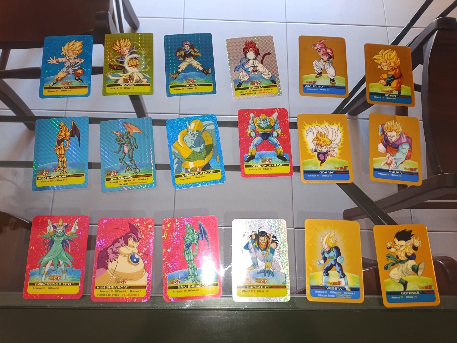 lamincards dragonball gt, colore fucsia , argento, oro, in ottime condizioni