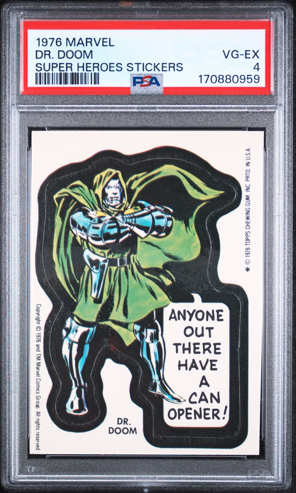1976 SUPER HEROES STICKERS DR. DOOM PSA 4
