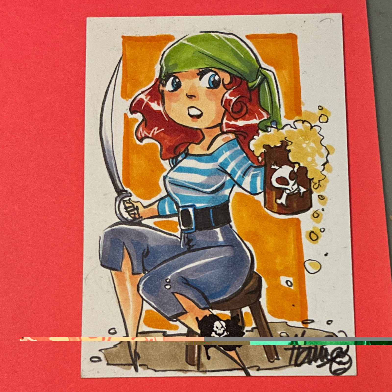Bad Axe Studios scrigni del tesoro e bottino ragazza pirata 1/1 carta schizzo Hanie Mohd